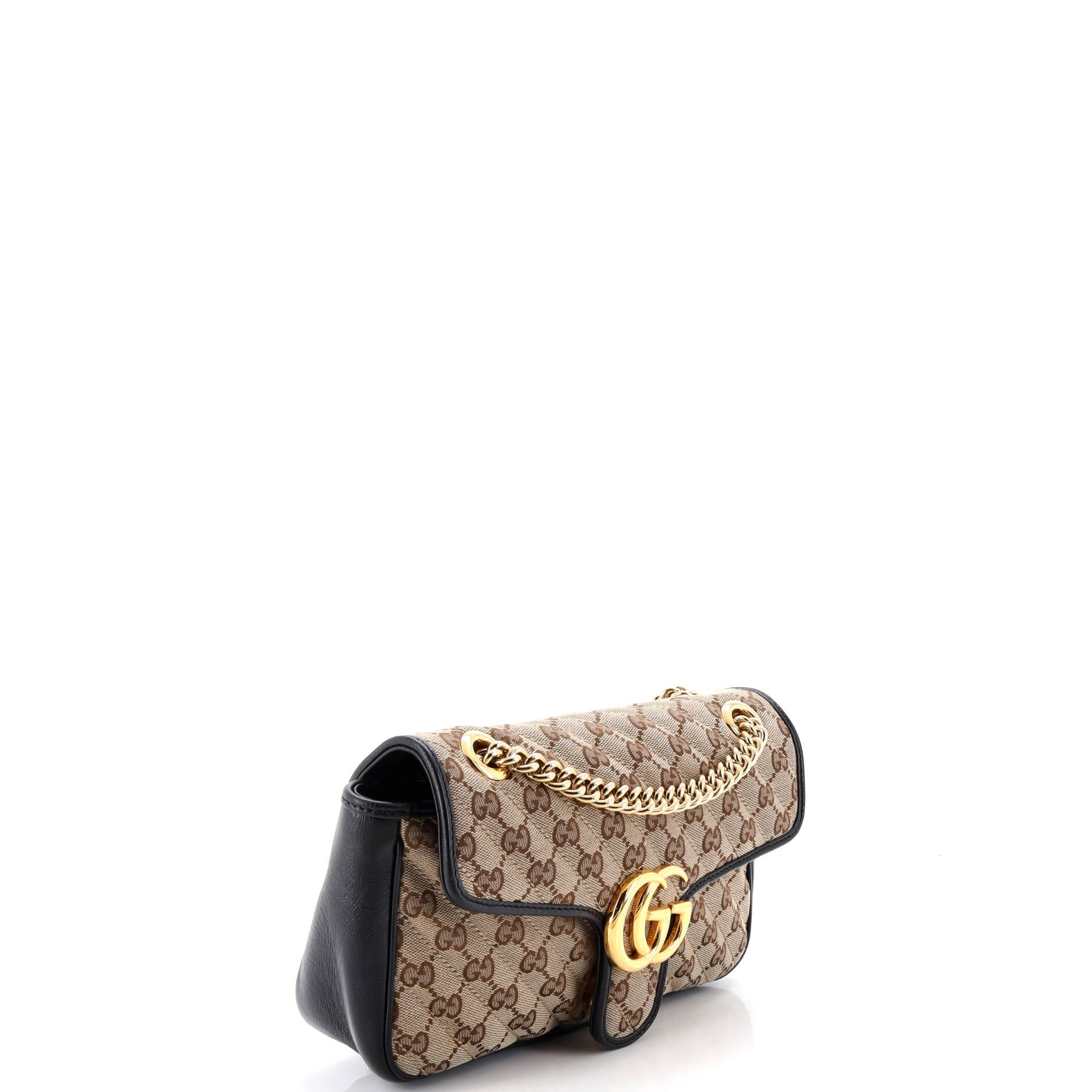 GG Marmont Flap Bag Diagonal Quilted GG Canvas with Leather Small