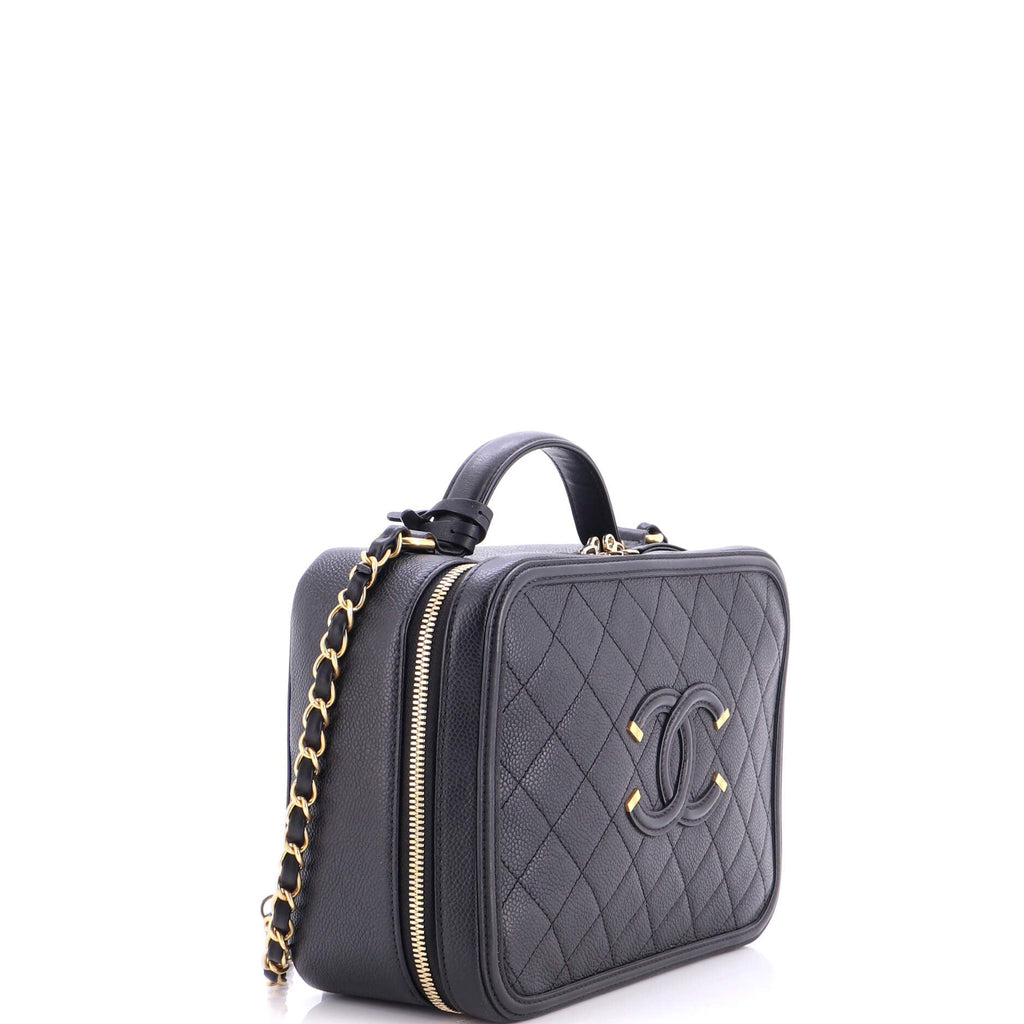 Filigree Vanity Case Quilted Caviar Large