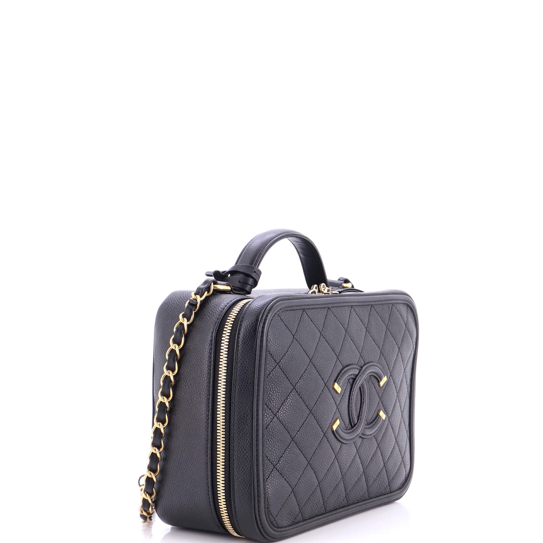Filigree Vanity Case Quilted Caviar Large