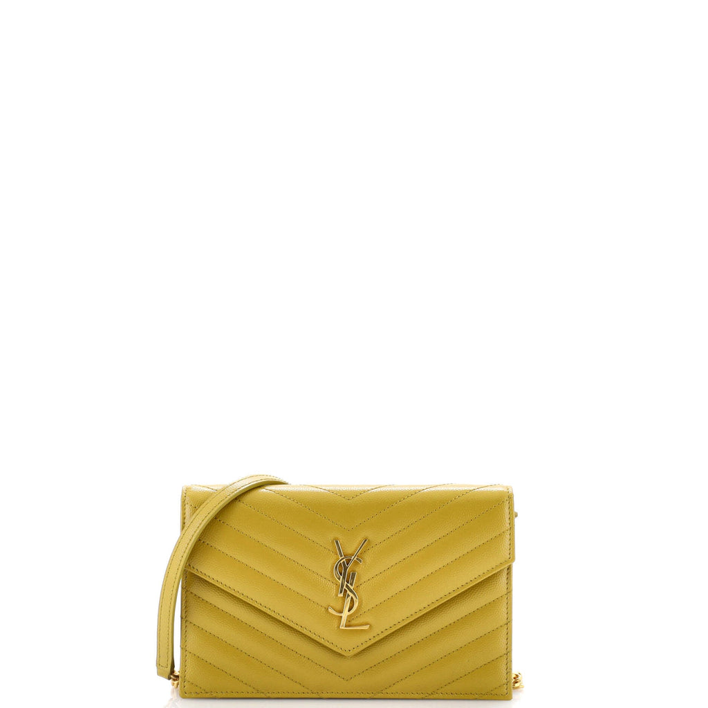 Classic Monogram Wallet on Chain Matelasse Chevron Leather Small