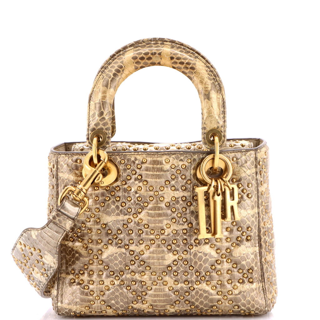 Supple Lady Dior Bag Cannage Studded Python Small