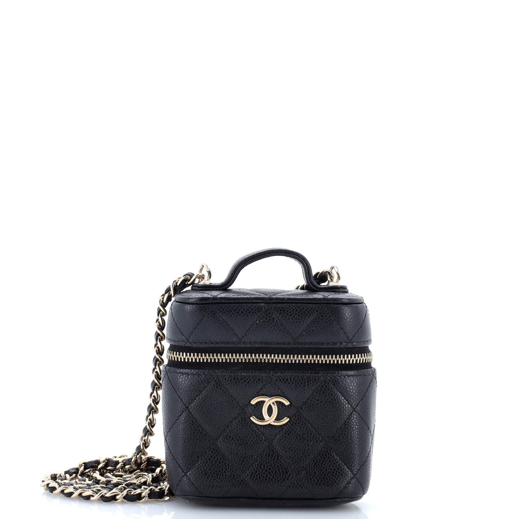 Handle with Care Vanity Case with Chain Quilted Caviar