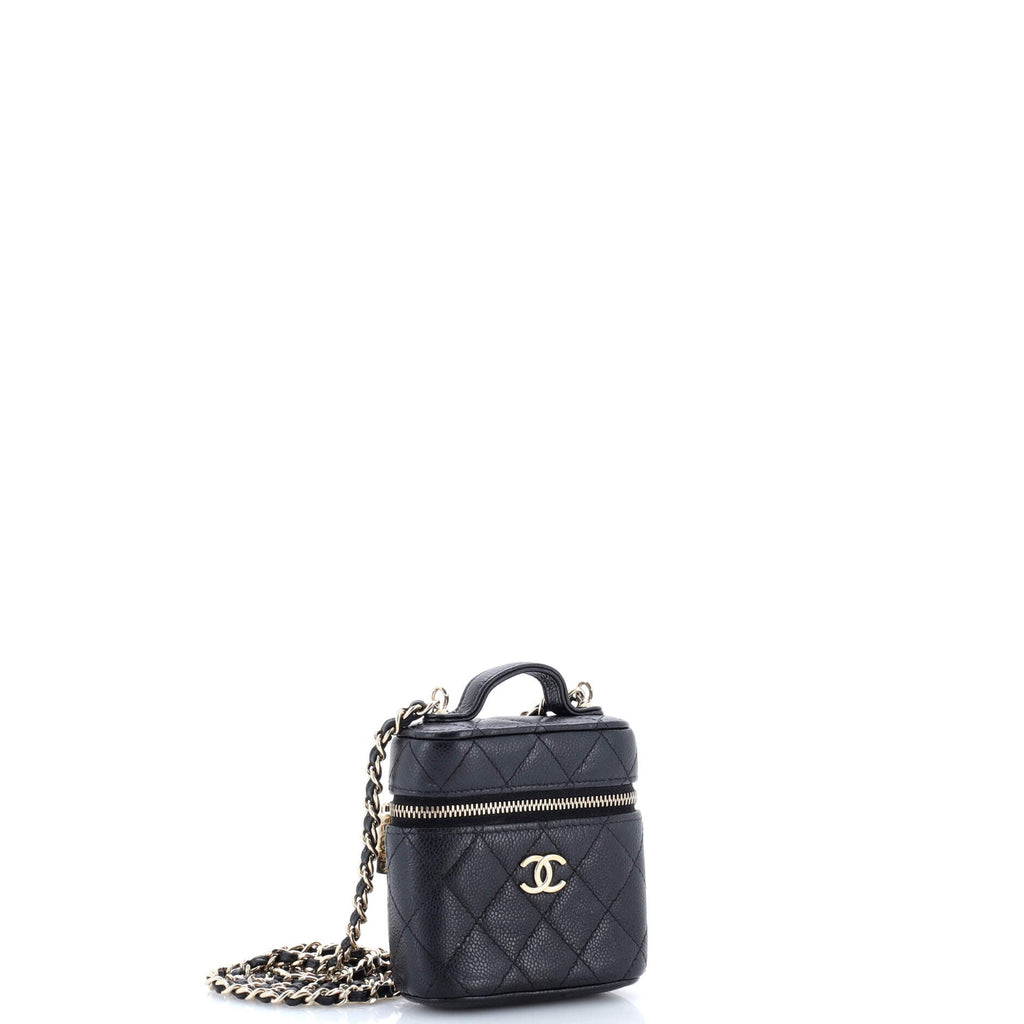 Handle with Care Vanity Case with Chain Quilted Caviar