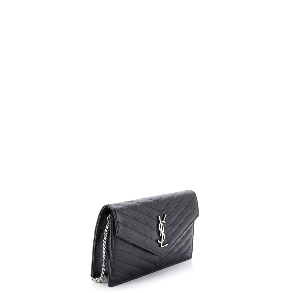 Classic Monogram Wallet on Chain Matelasse Chevron Leather Small