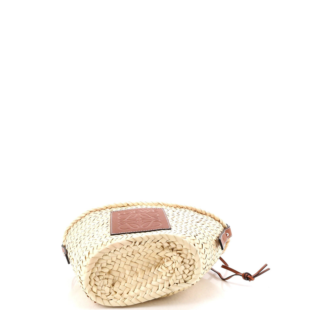 Drawstring Bucket Crossbody Bag Raffia and Leather