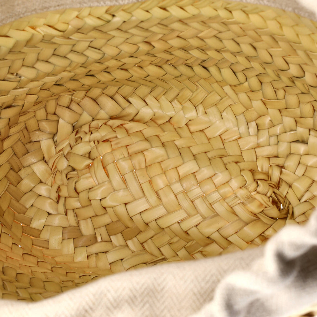 Drawstring Bucket Crossbody Bag Raffia and Leather