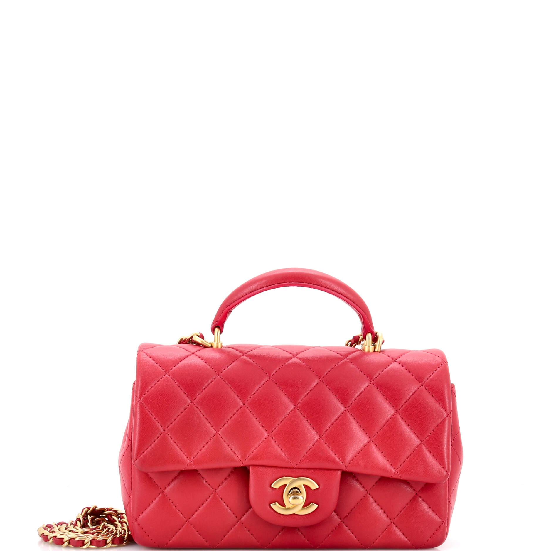 Classic Single Flap Top Handle Bag Quilted Lambskin Mini