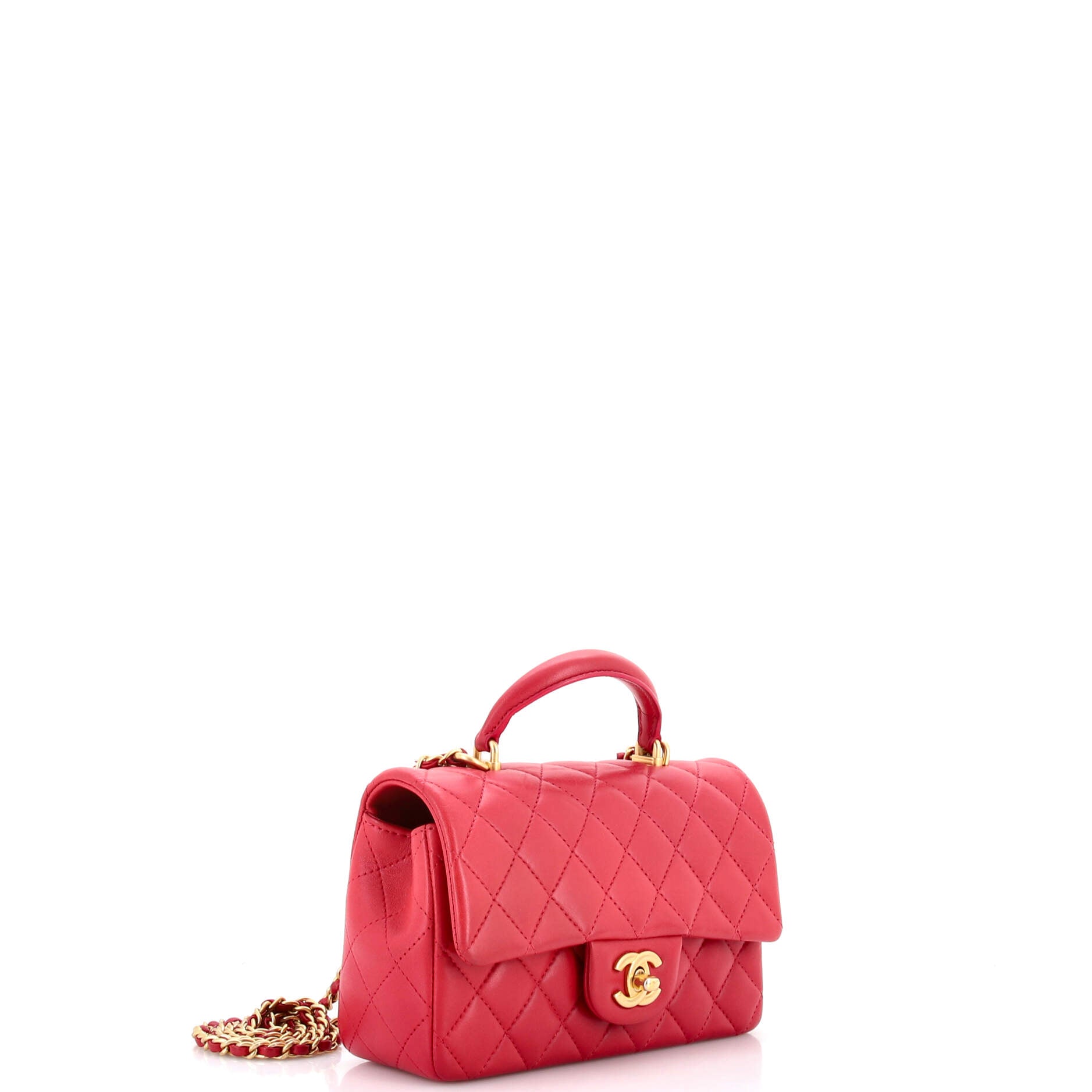 Classic Single Flap Top Handle Bag Quilted Lambskin Mini