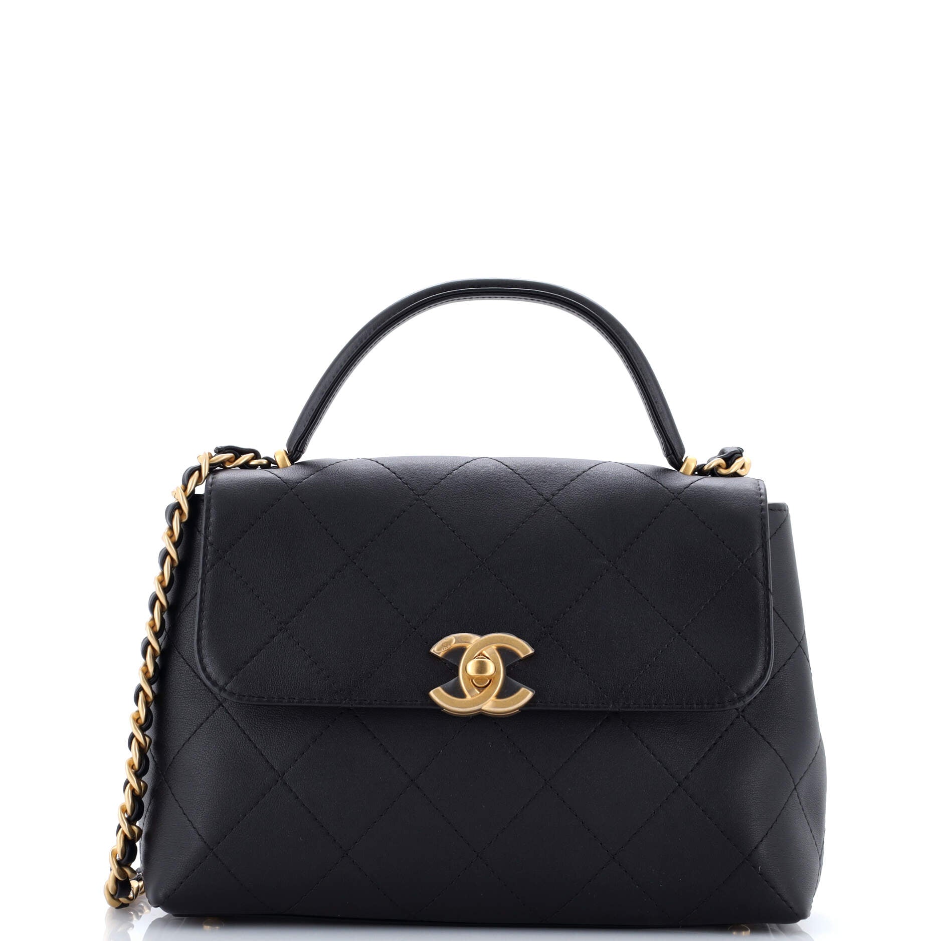 CC Top Handle Flap Bag Quilted Calfskin Large