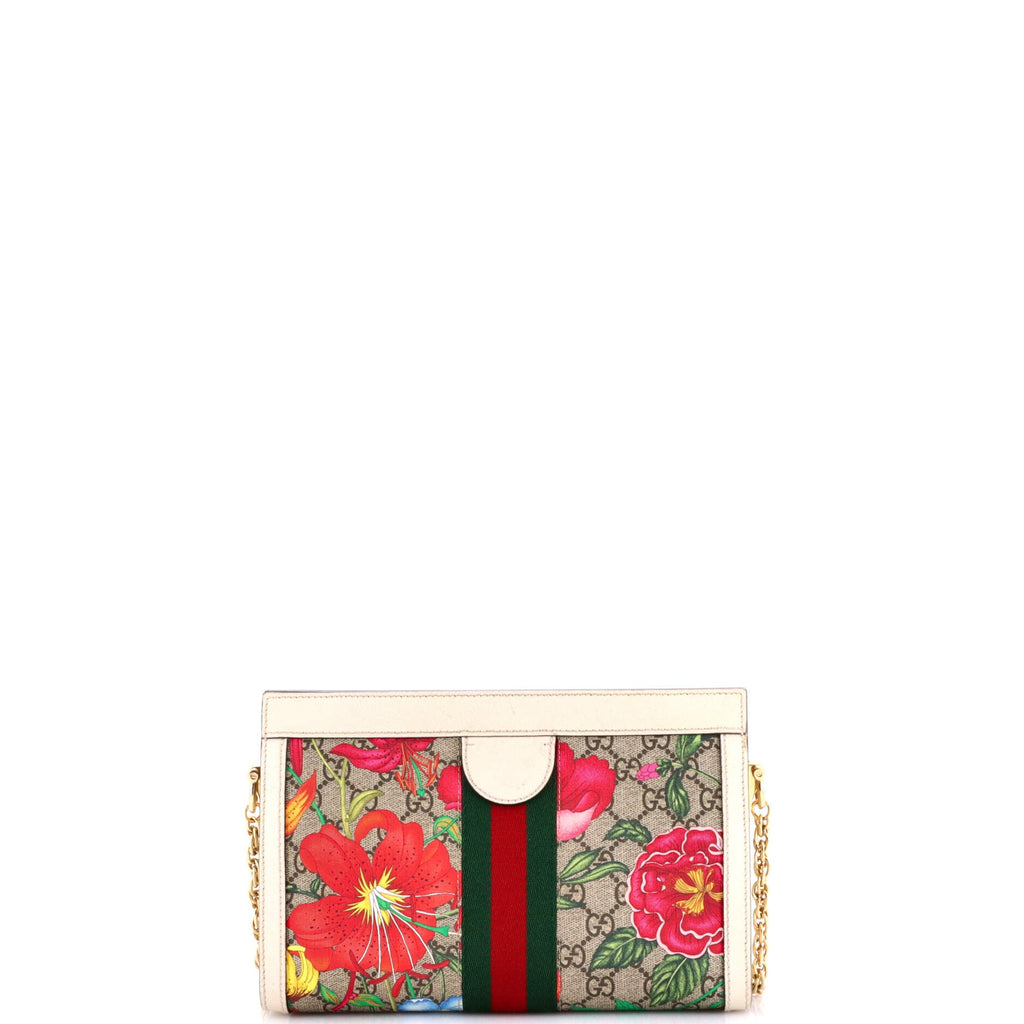 Ophidia Chain Shoulder Bag Flora GG Coated Canvas Small