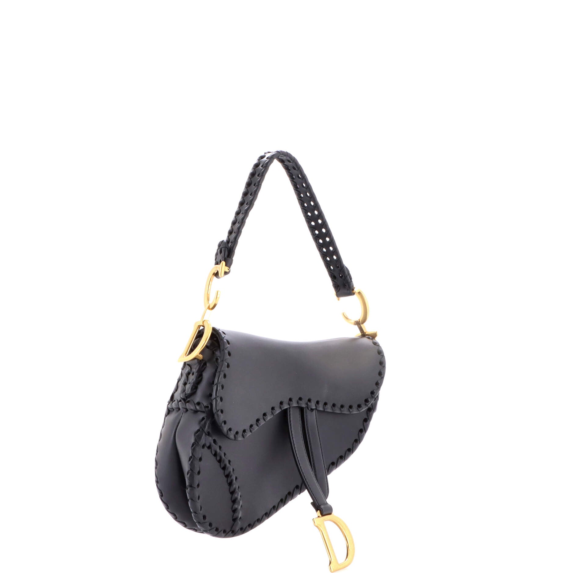 Saddle Handbag with Strap Whipstitch Leather Medium