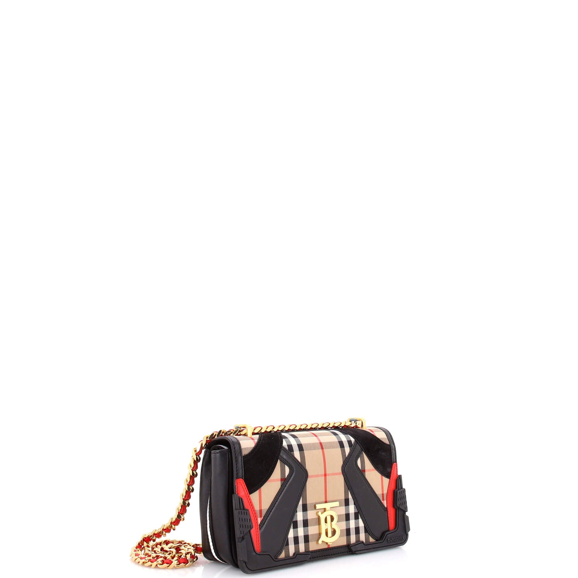 Lola Shoulder Bag Vintage Check Canvas with Leather and Suede Small