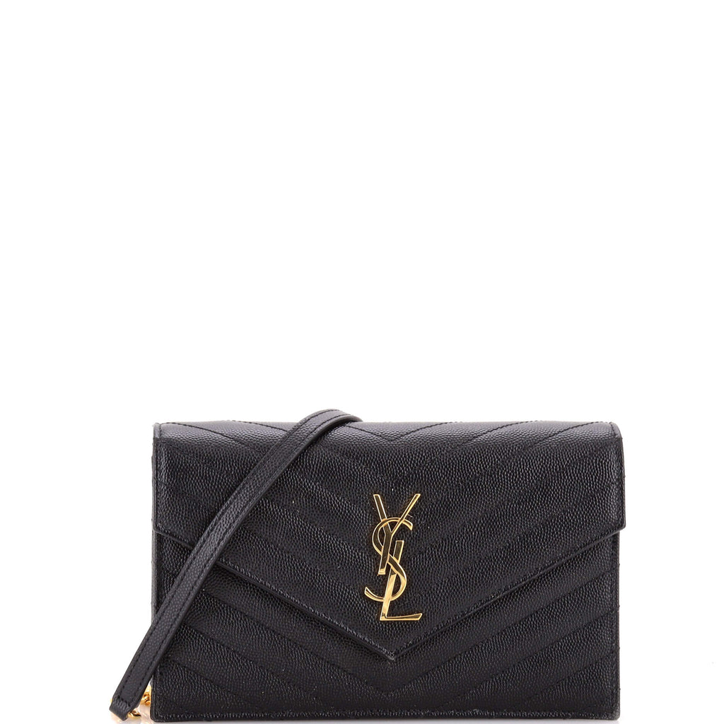 Classic Monogram Wallet on Chain Matelasse Chevron Leather Small