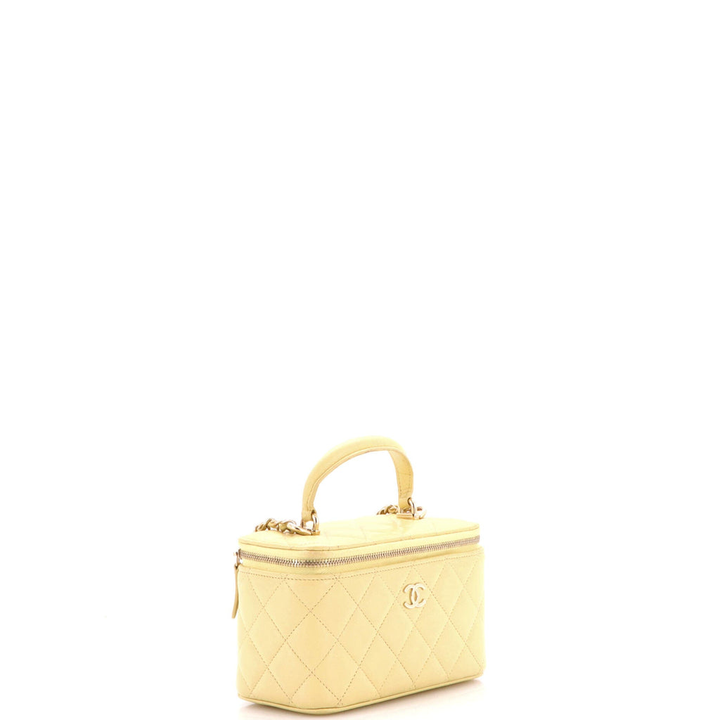 Classic Top Handle Vanity Case with Chain Quilted Lambskin Small
