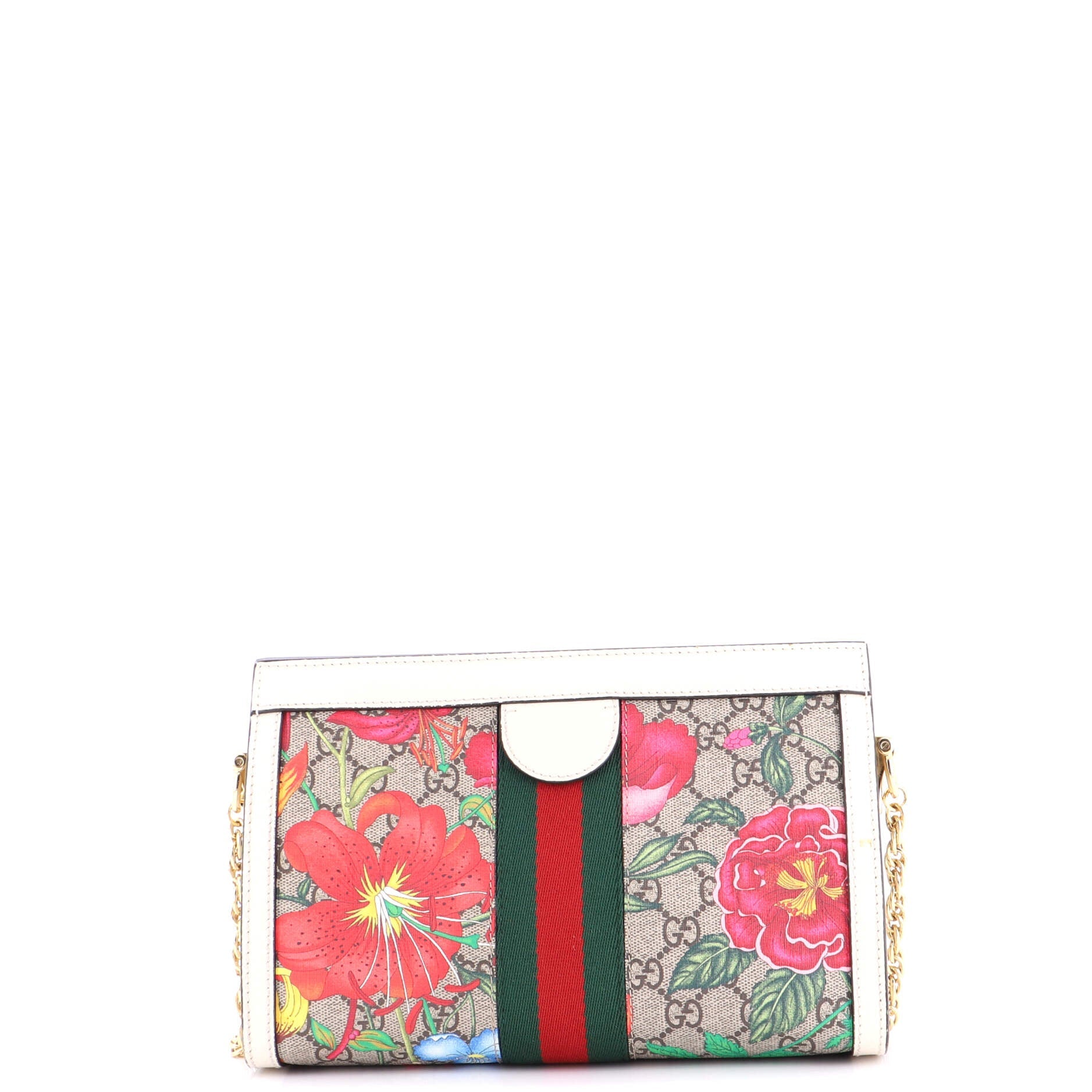 Ophidia Chain Shoulder Bag Flora GG Coated Canvas Small