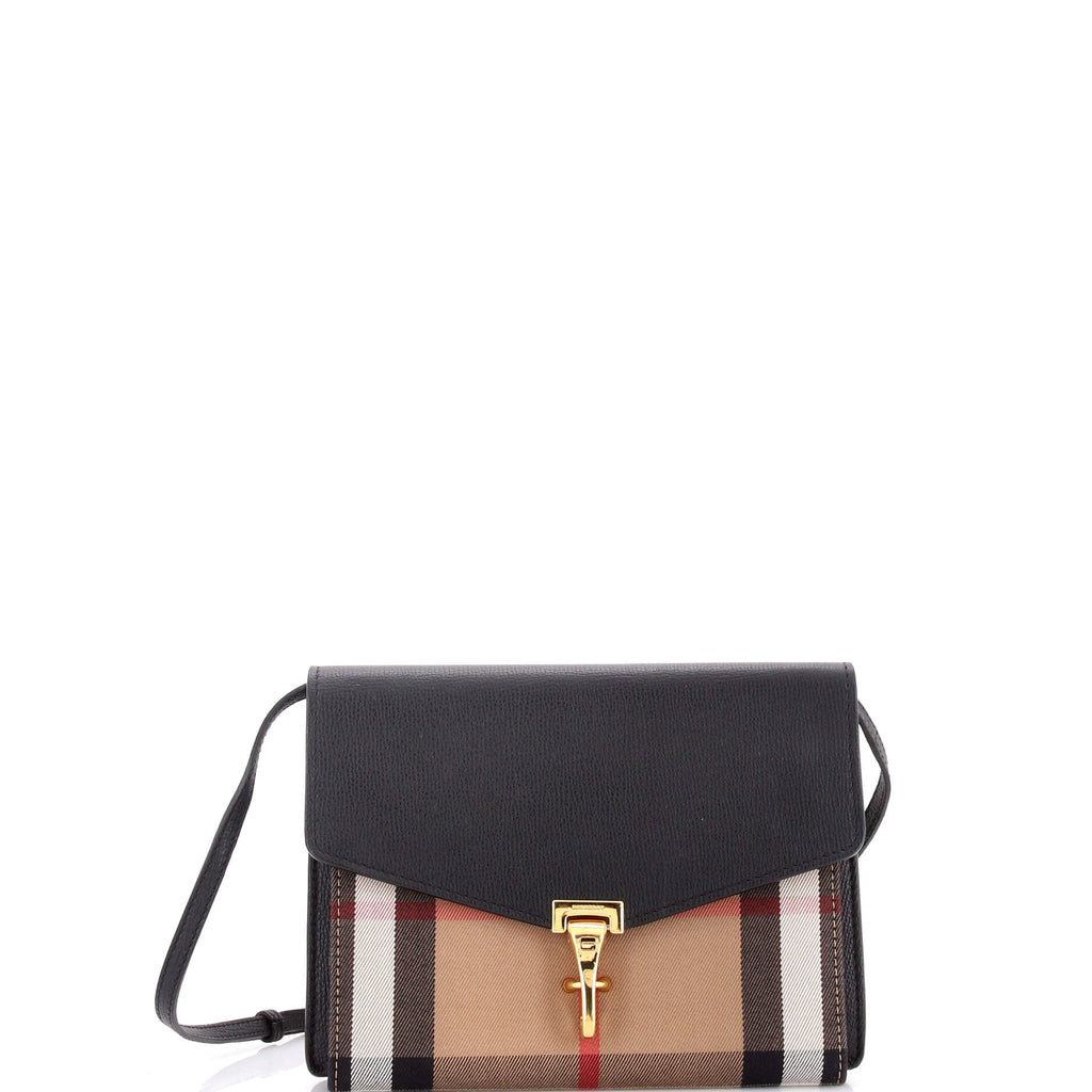 Macken Crossbody Bag Leather and House Check Canvas Small