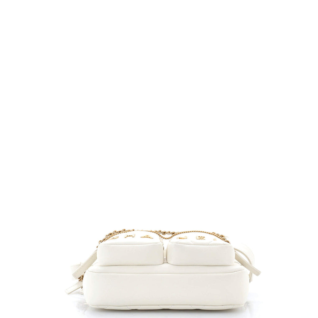 Logo Twin Pockets Chain Camera Case Quilted Calfskin Small