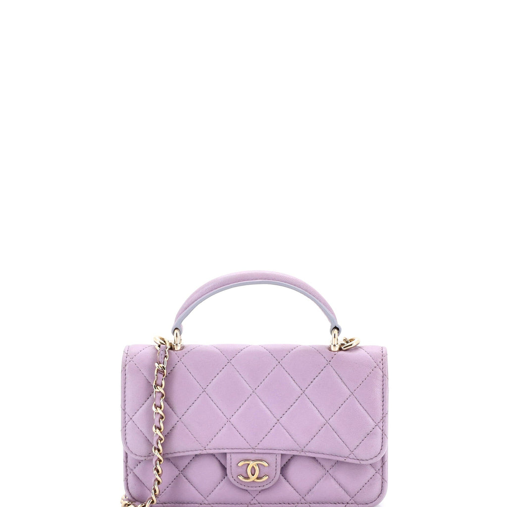 Classic Top Handle Flap Phone Holder with Chain Quilted Lambskin