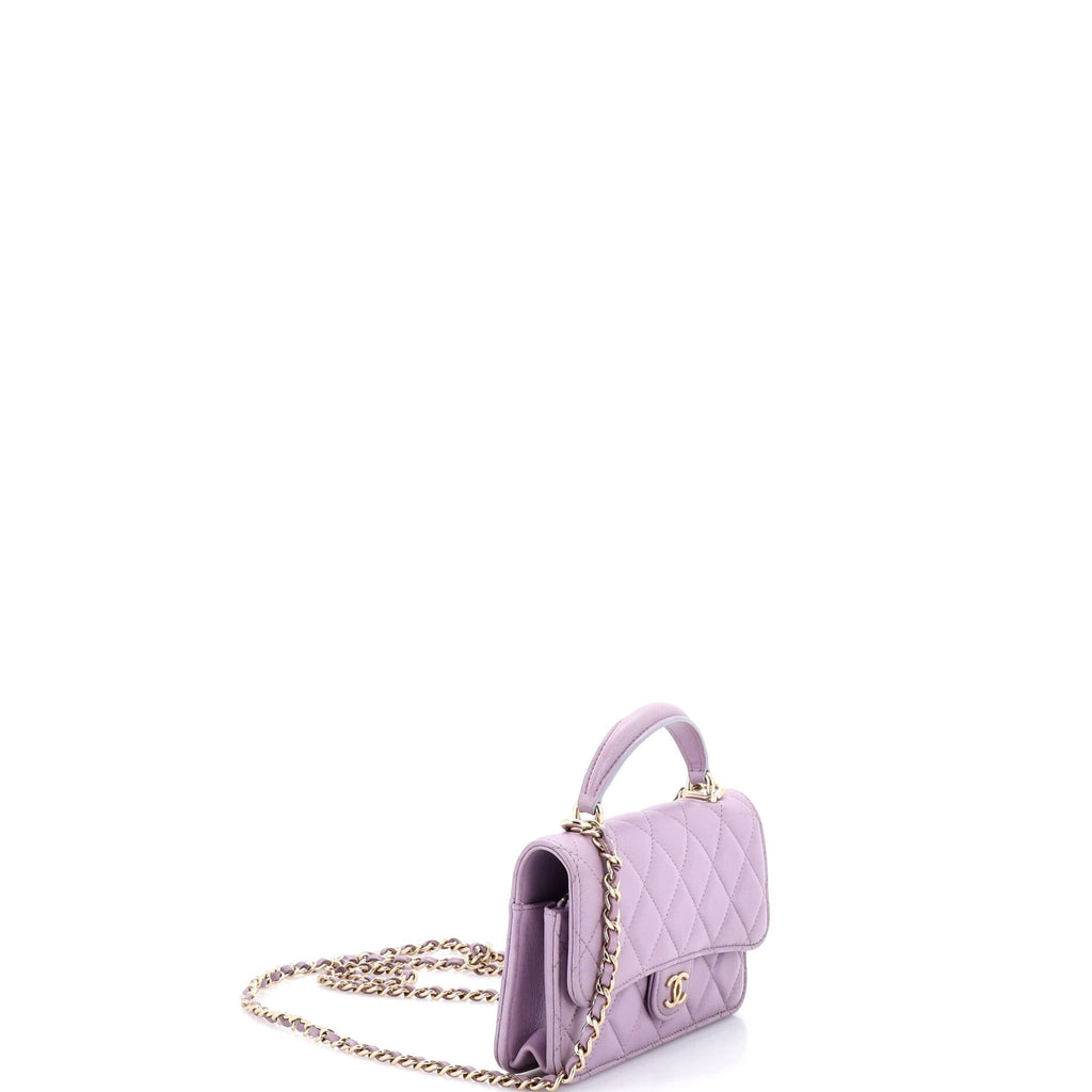 Classic Top Handle Flap Phone Holder with Chain Quilted Lambskin