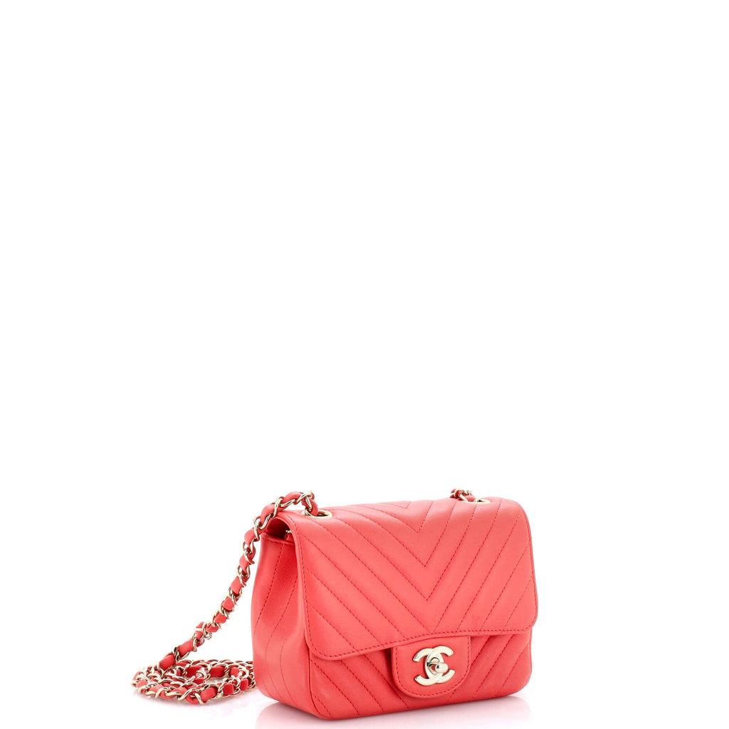 Square Classic Single Flap Bag Chevron Lambskin Mini