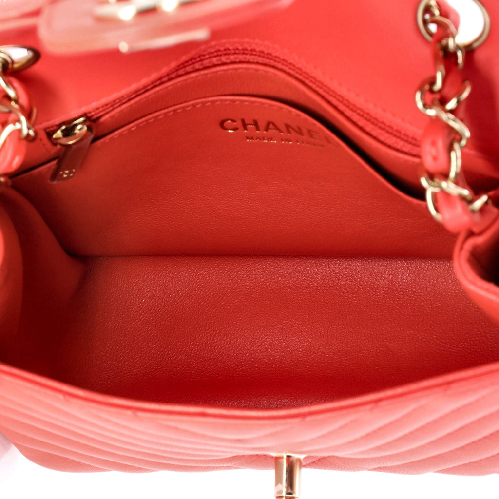 Square Classic Single Flap Bag Chevron Lambskin Mini