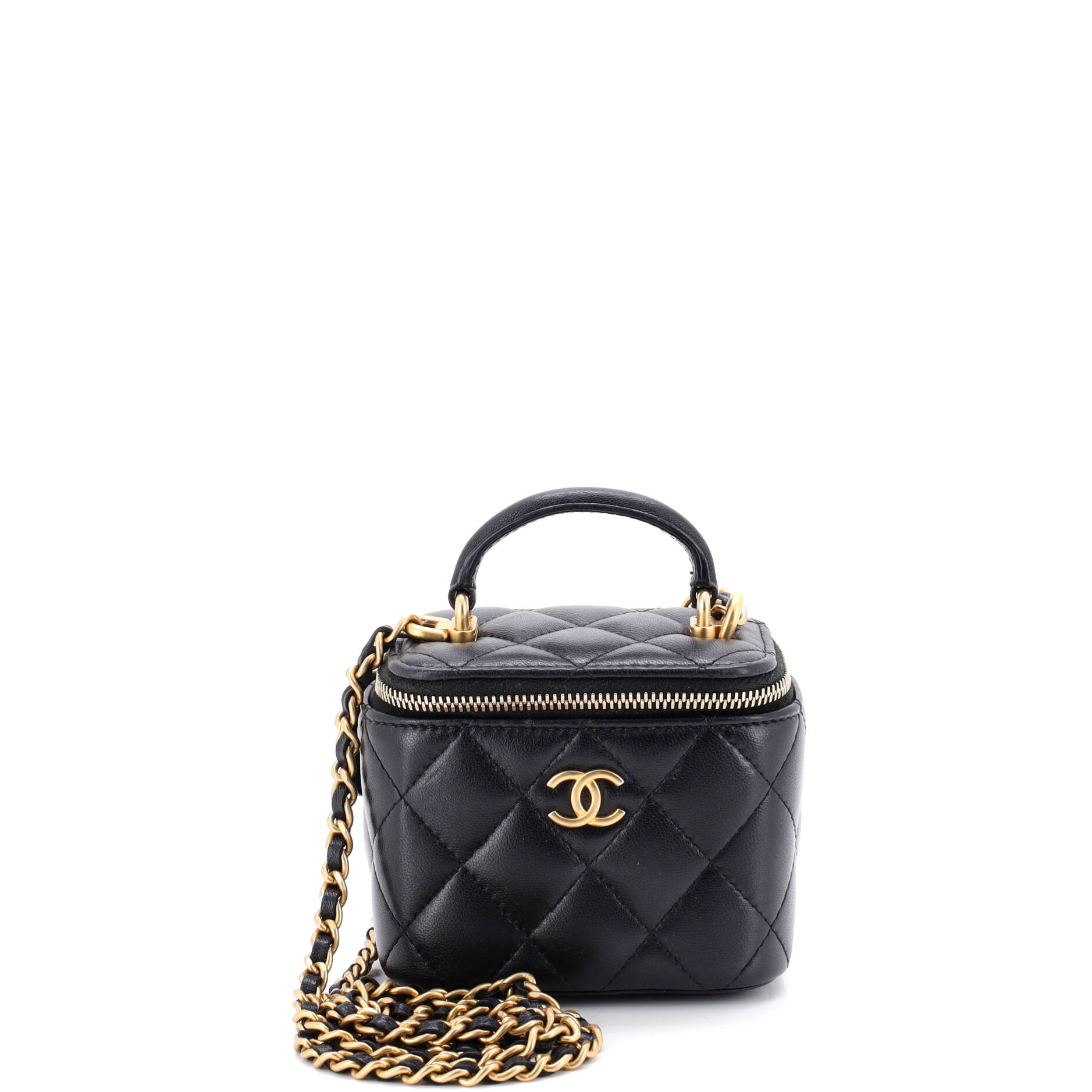 Classic Top Handle Vanity Case with Chain Quilted Lambskin Mini