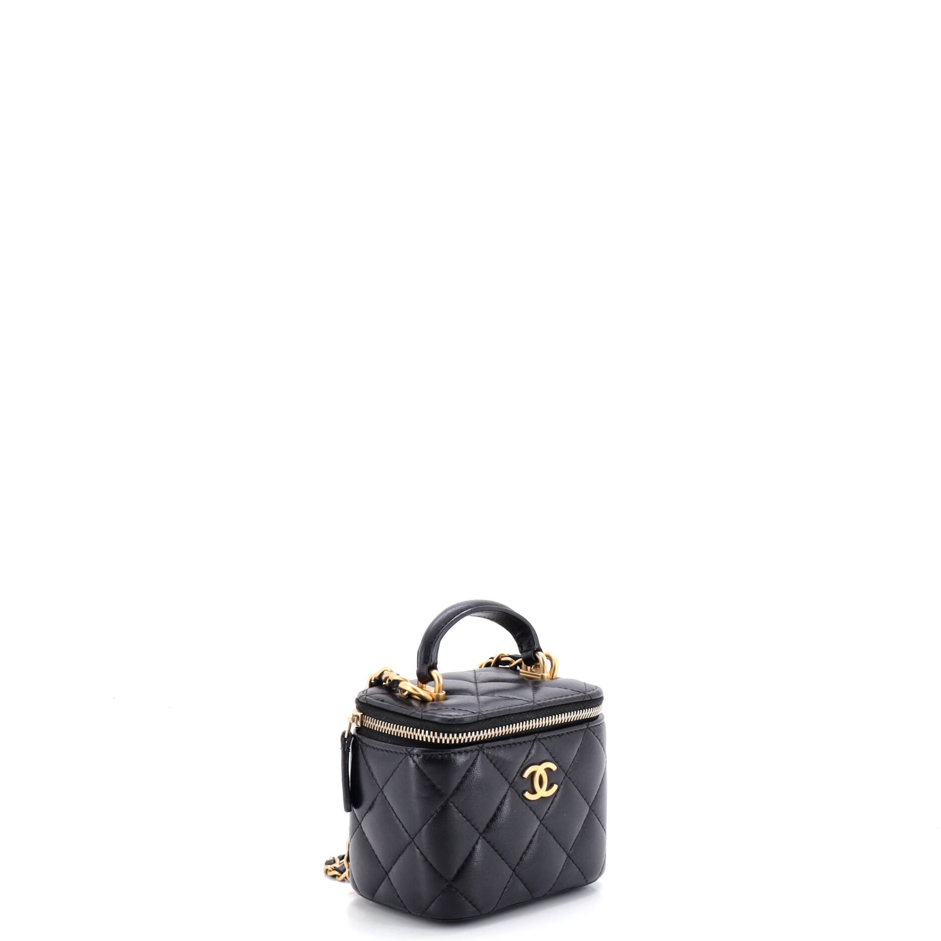Classic Top Handle Vanity Case with Chain Quilted Lambskin Mini
