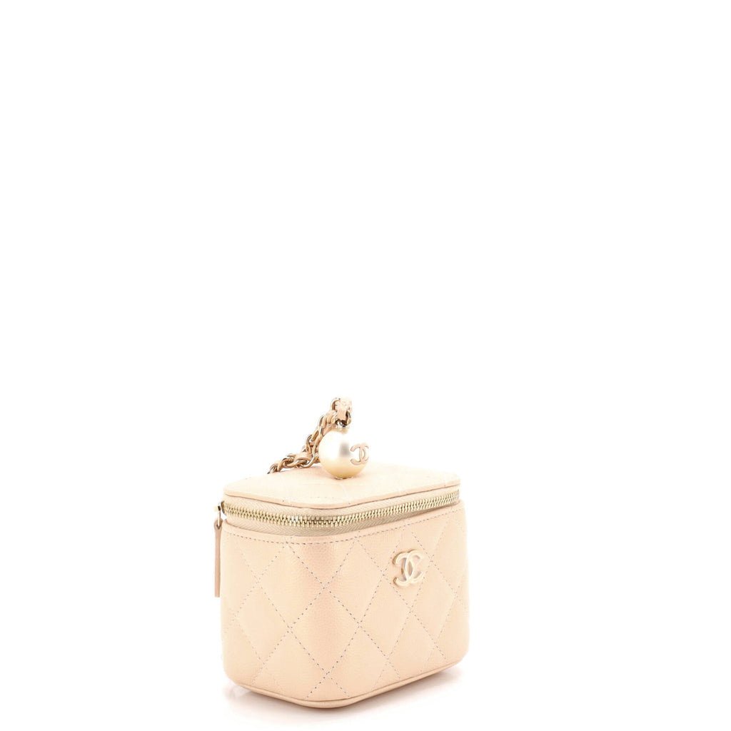 Classic Pearl Vanity Case with Chain Quilted Caviar Mini