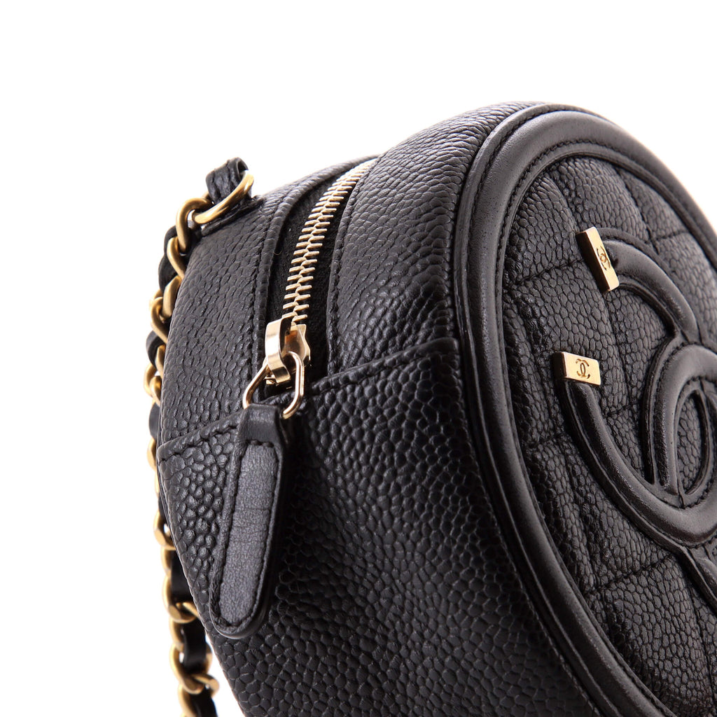 Filigree Round Clutch with Chain Quilted Caviar Mini