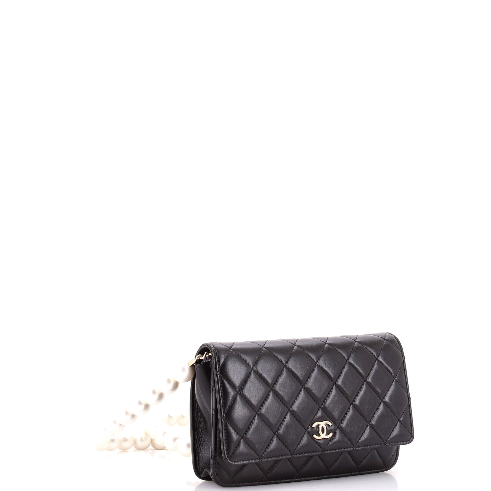 Pearl Strap CC Wallet on Chain Quilted Calfskin