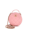 Handle with Care Round Vanity Case with Chain Quilted Caviar Small