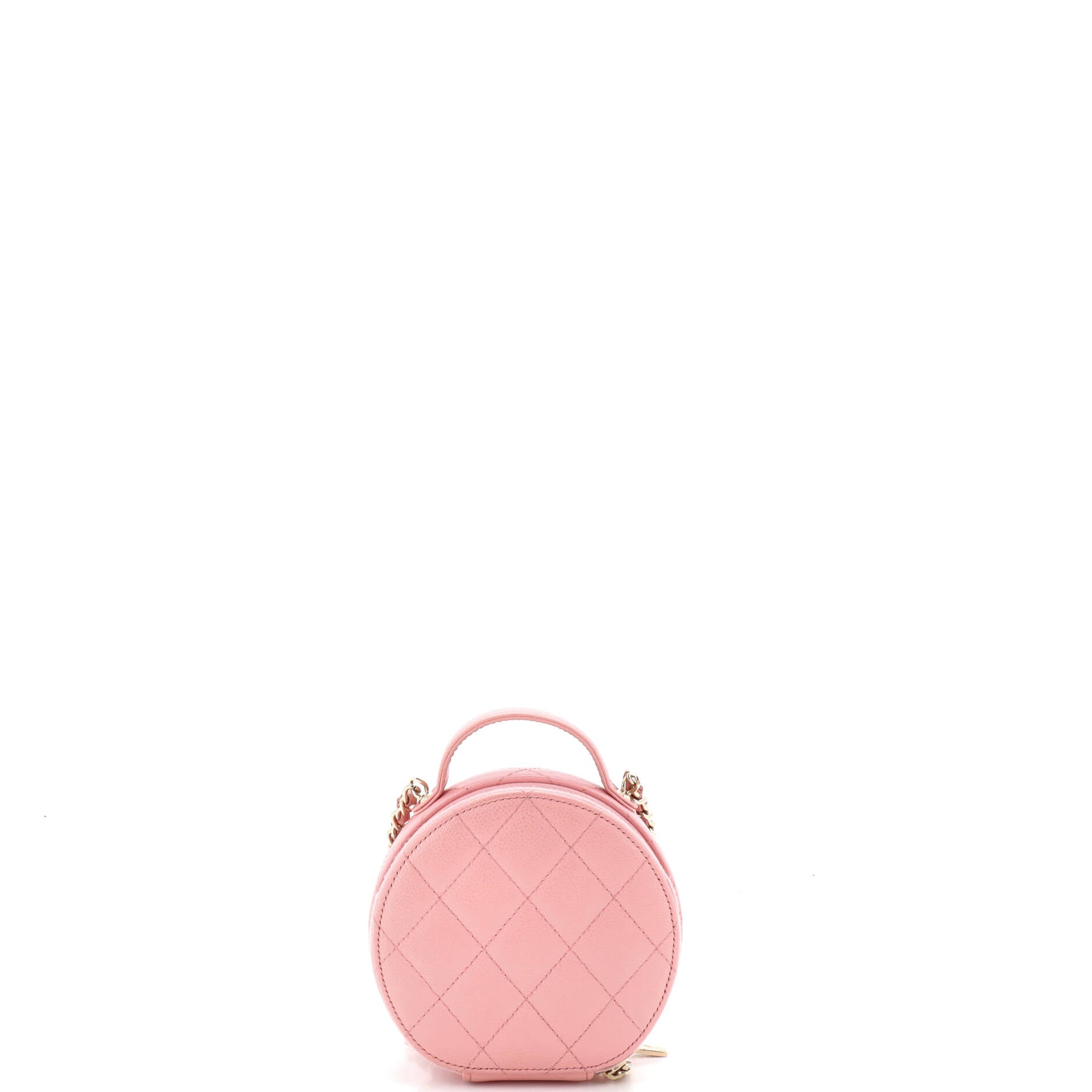 Handle with Care Round Vanity Case with Chain Quilted Caviar Small