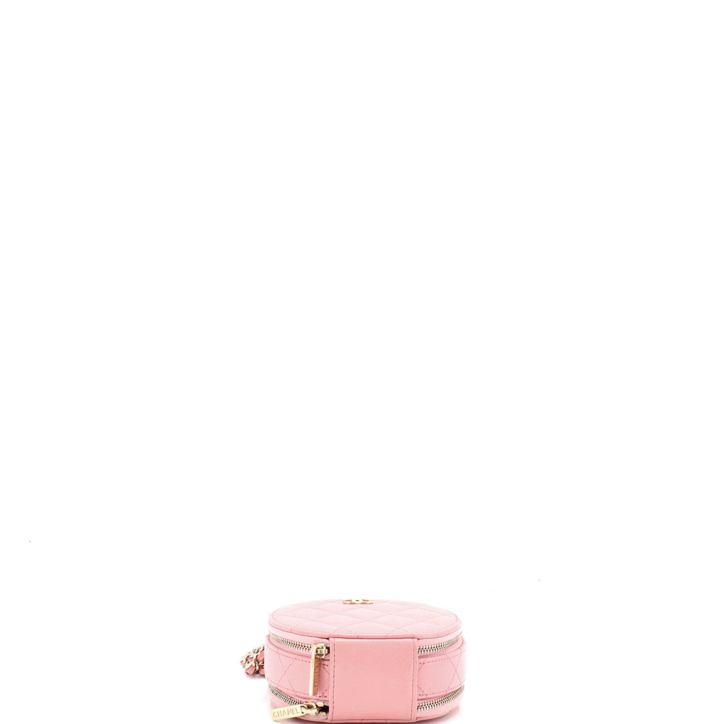 Handle with Care Round Vanity Case with Chain Quilted Caviar Small
