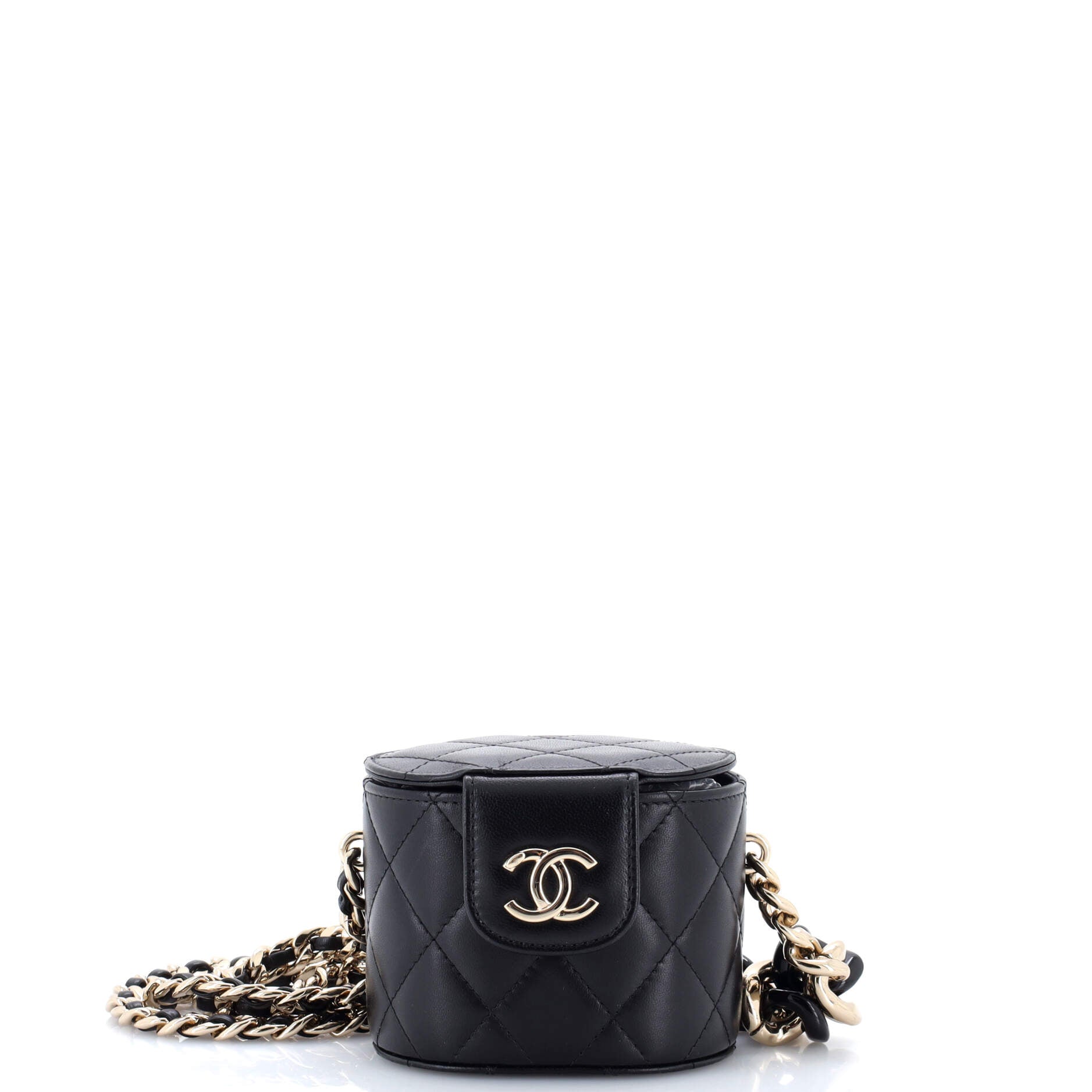 Resin Elegant Chain Tubular Vanity Case Quilted Lambskin Mini
