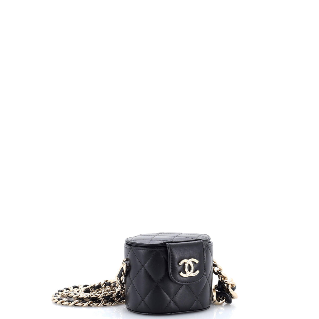 Resin Elegant Chain Tubular Vanity Case Quilted Lambskin Mini
