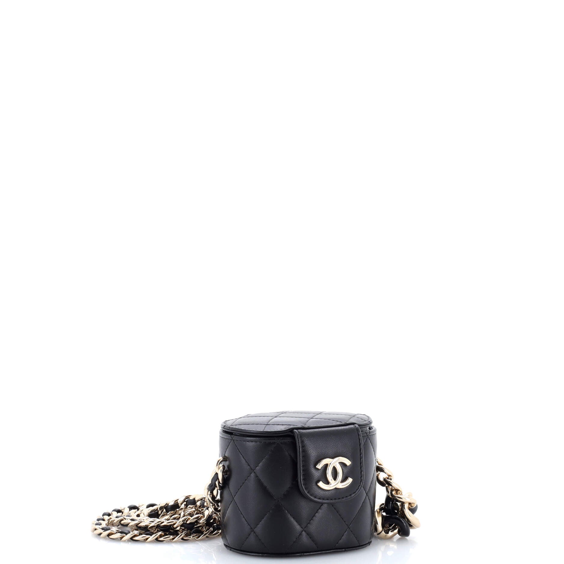 Resin Elegant Chain Tubular Vanity Case Quilted Lambskin Mini