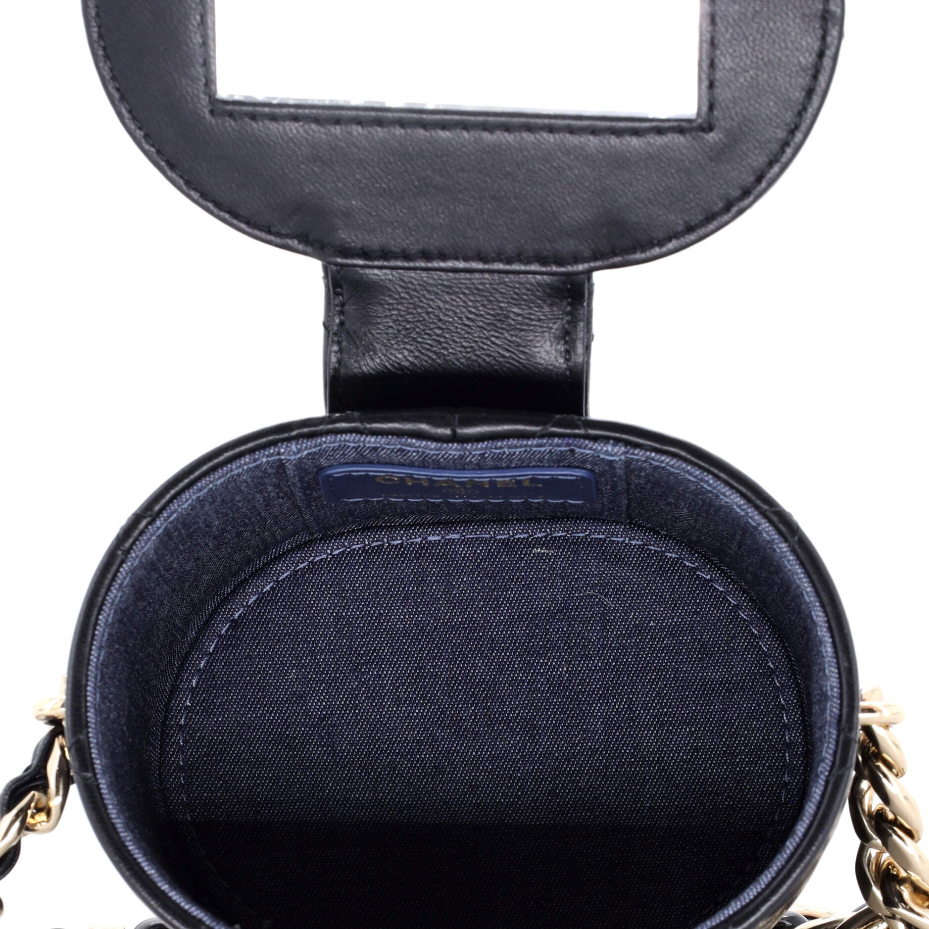 Resin Elegant Chain Tubular Vanity Case Quilted Lambskin Mini