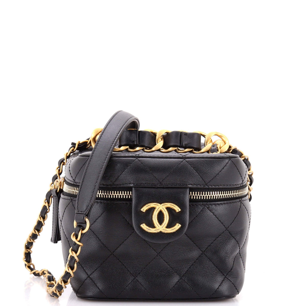 Chain Bar Vanity Case with Chain Quilted Calfskin Small
