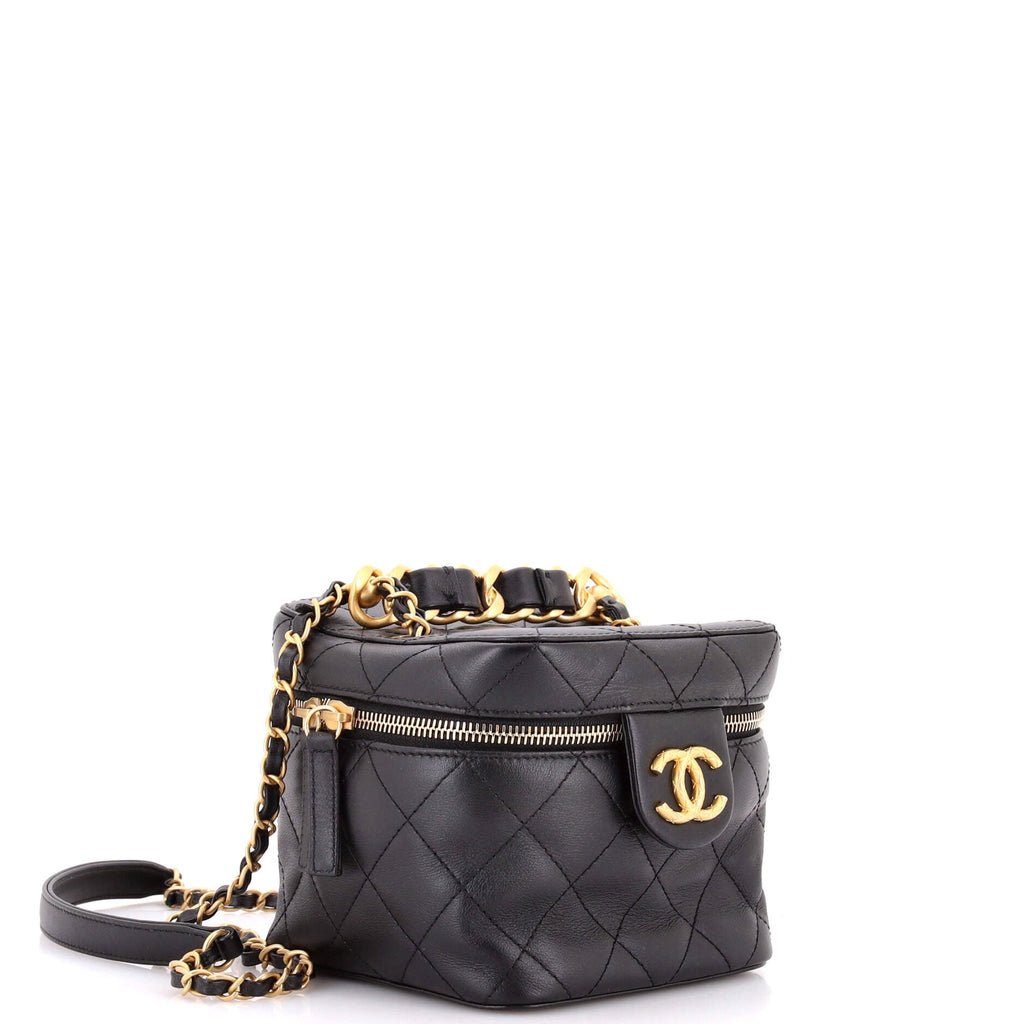 Chain Bar Vanity Case with Chain Quilted Calfskin Small