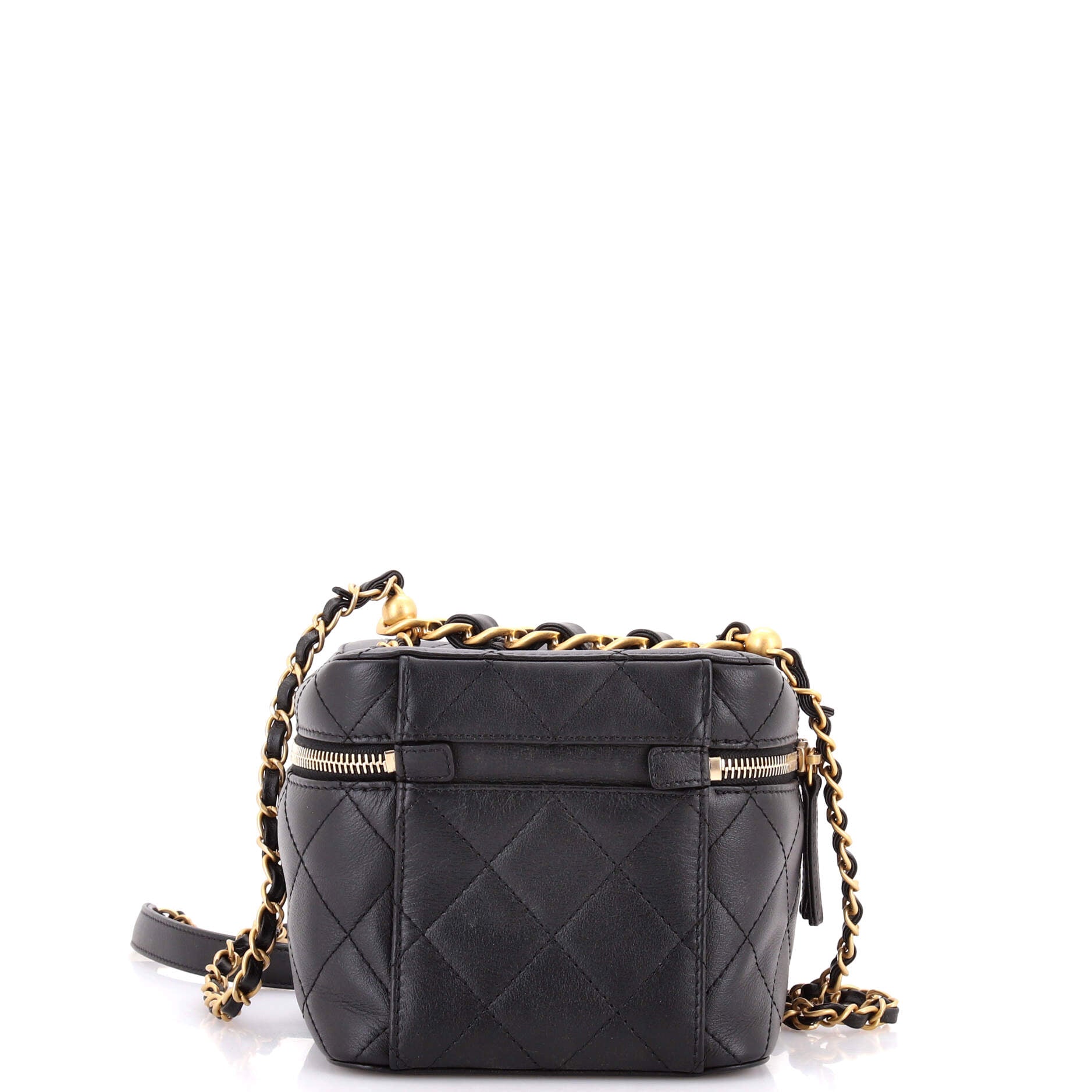 Chain Bar Vanity Case with Chain Quilted Calfskin Small