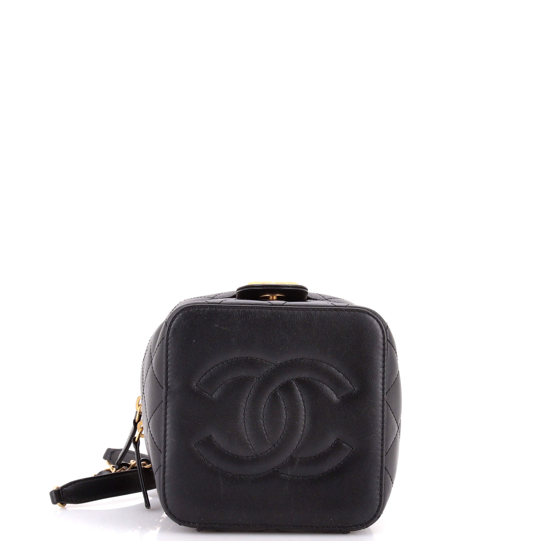 Chain Bar Vanity Case with Chain Quilted Calfskin Small