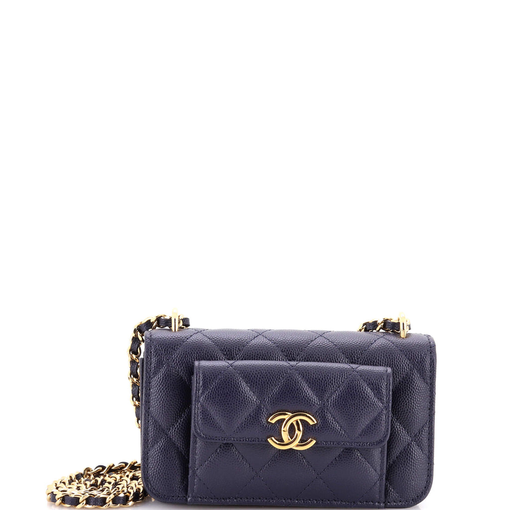 Pocket Twins Clutch with Chain Quilted Caviar