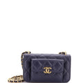 Pocket Twins Clutch with Chain Quilted Caviar