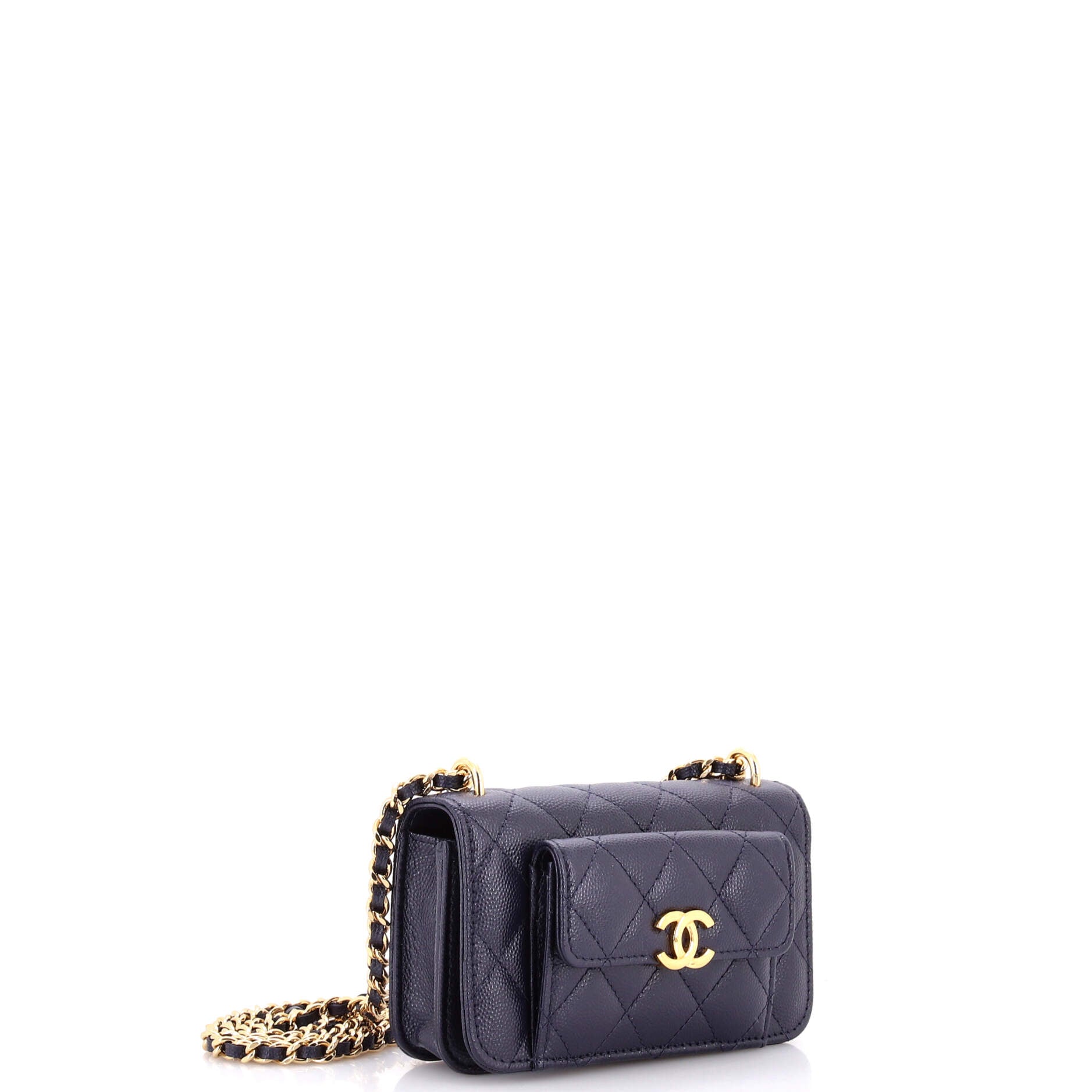 Pocket Twins Clutch with Chain Quilted Caviar