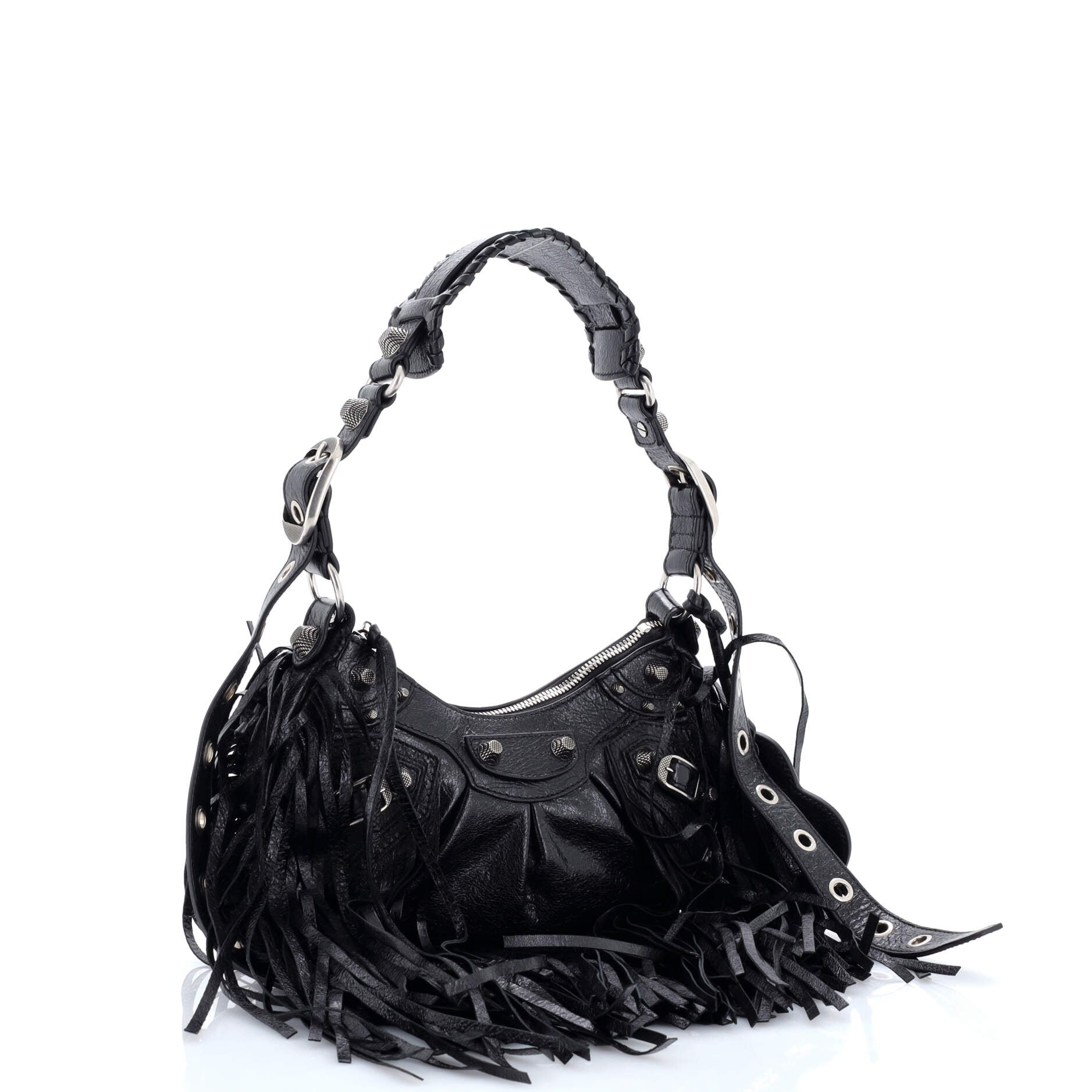 Le Cagole Giant Studs Fringe Shoulder Bag Leather XS