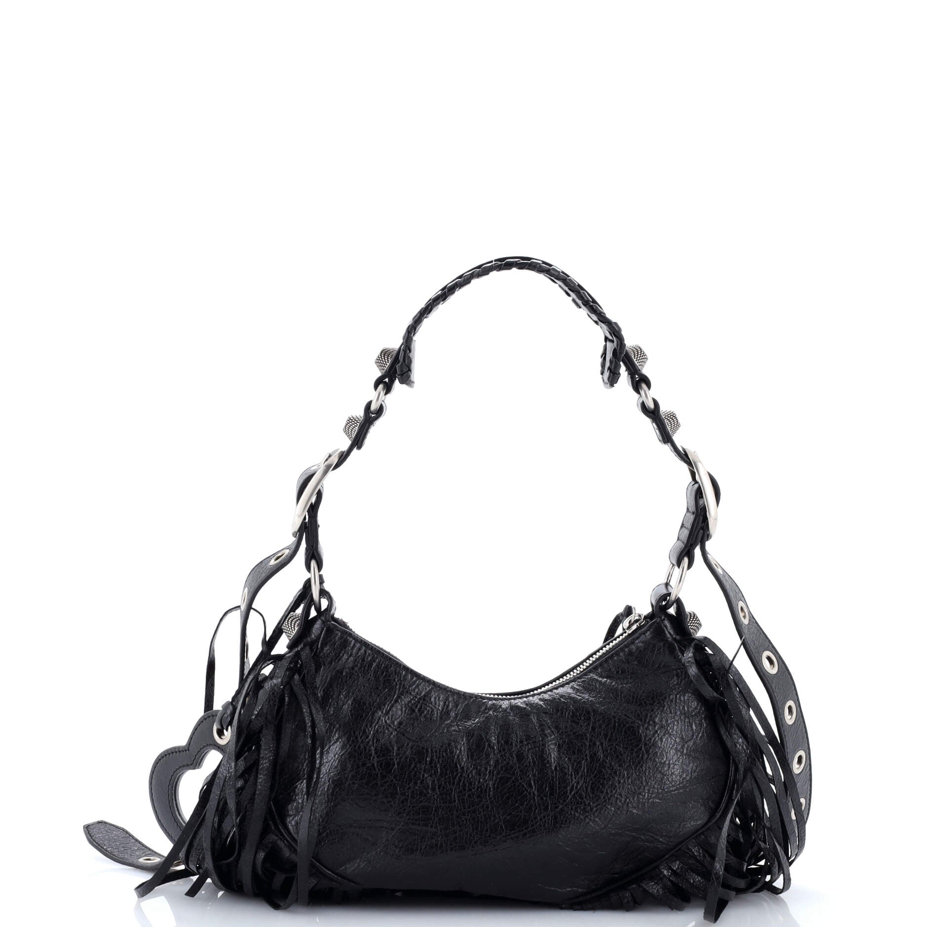 Le Cagole Giant Studs Fringe Shoulder Bag Leather XS