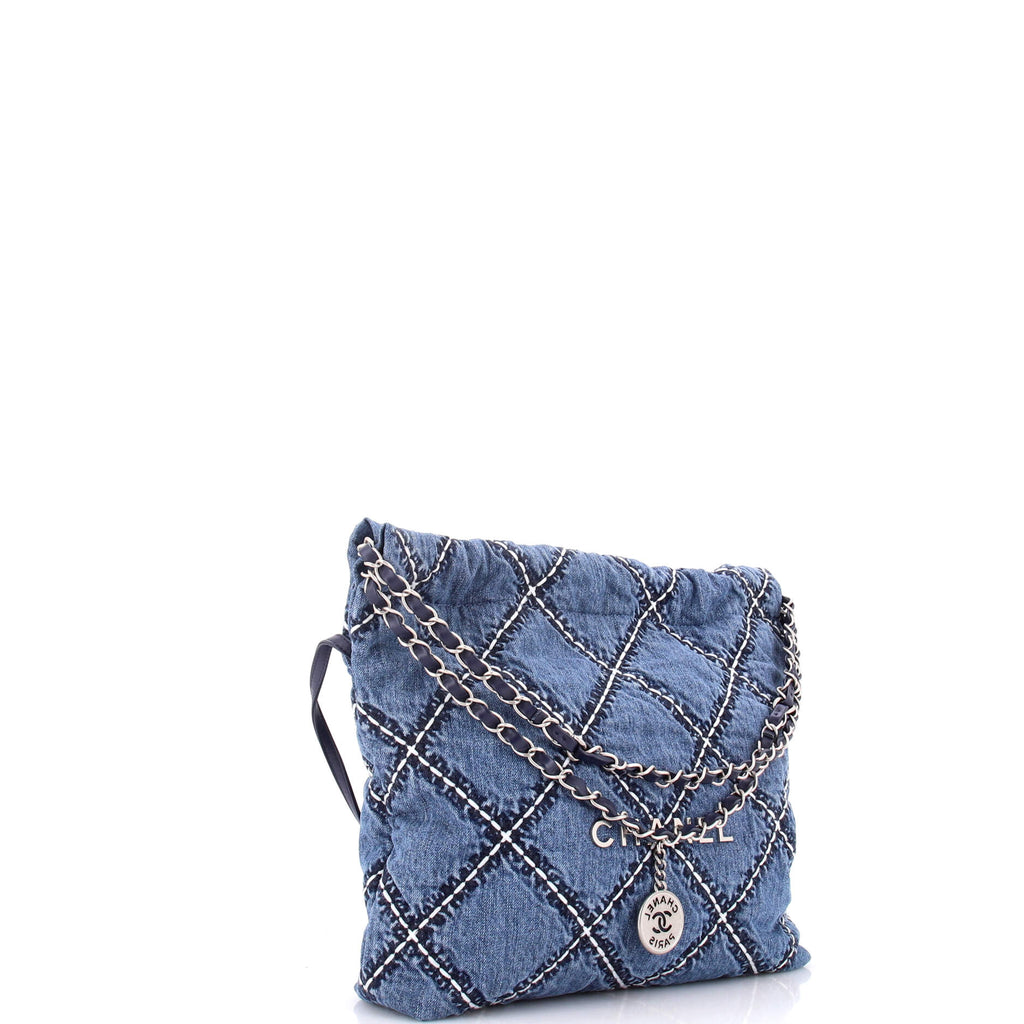 22 Chain Hobo Quilted Stitched Denim Small