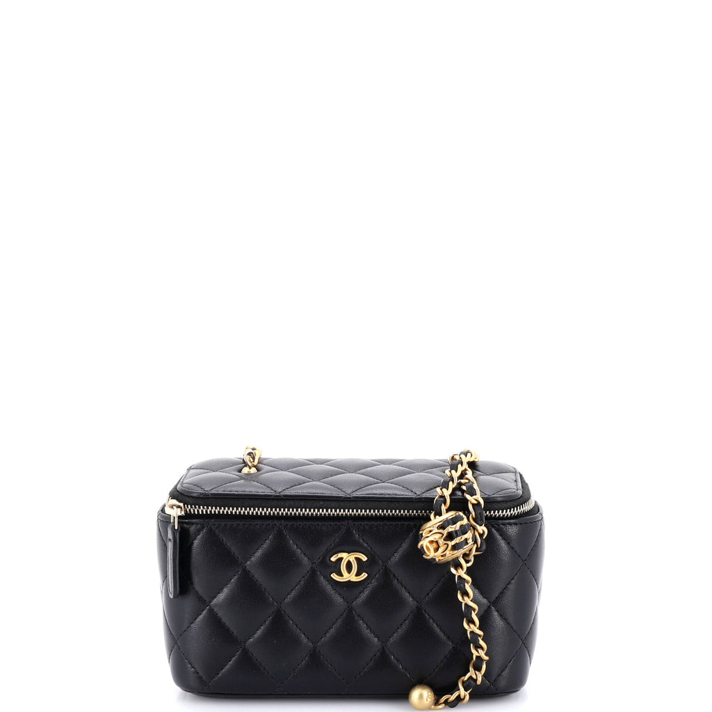 Pearl Crush Vanity Case with Chain Quilted Lambskin Small