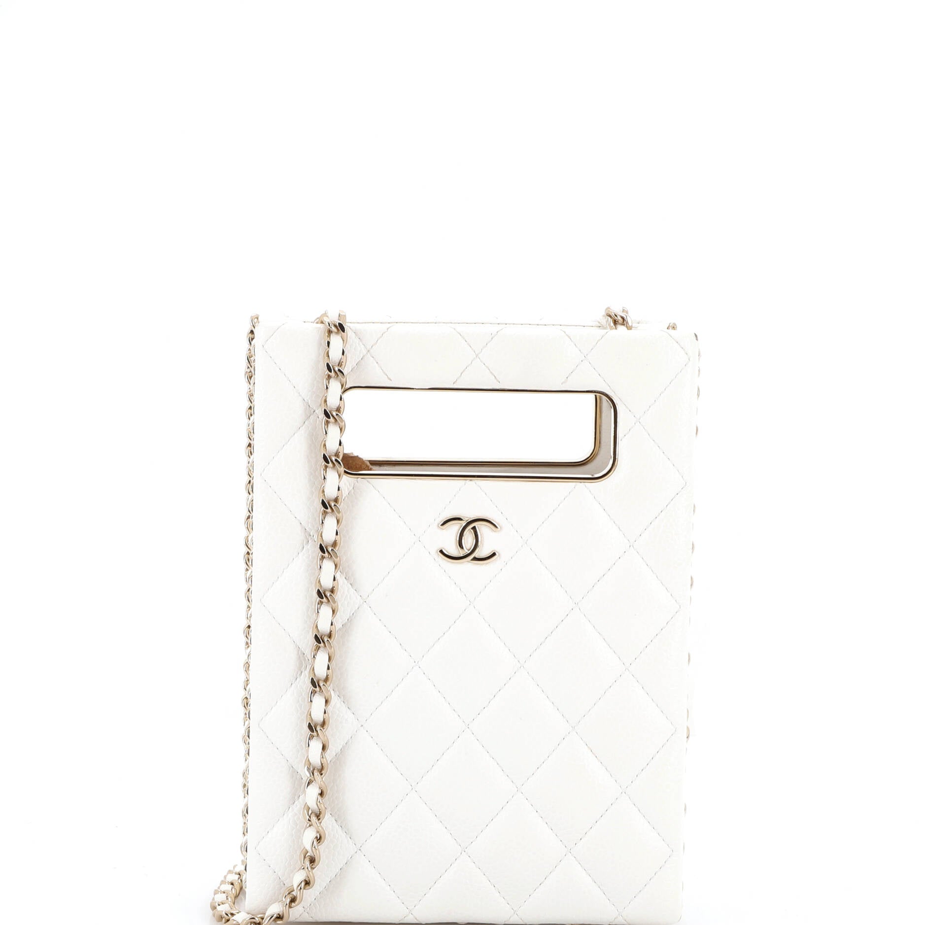Chain Around Cut Out Handle Evening Tote Quilted Caviar Mini