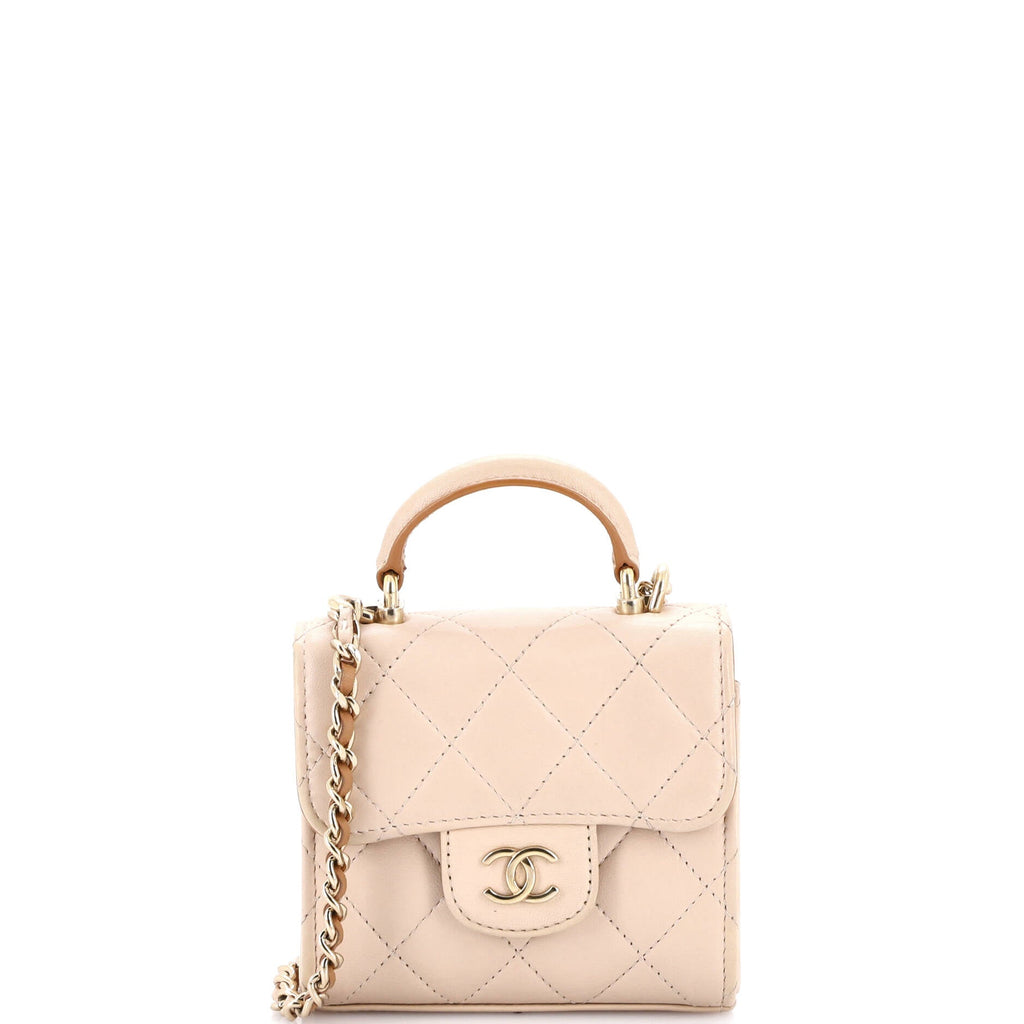Square Classic Flap Top Handle Clutch with Chain Quilted Lambskin